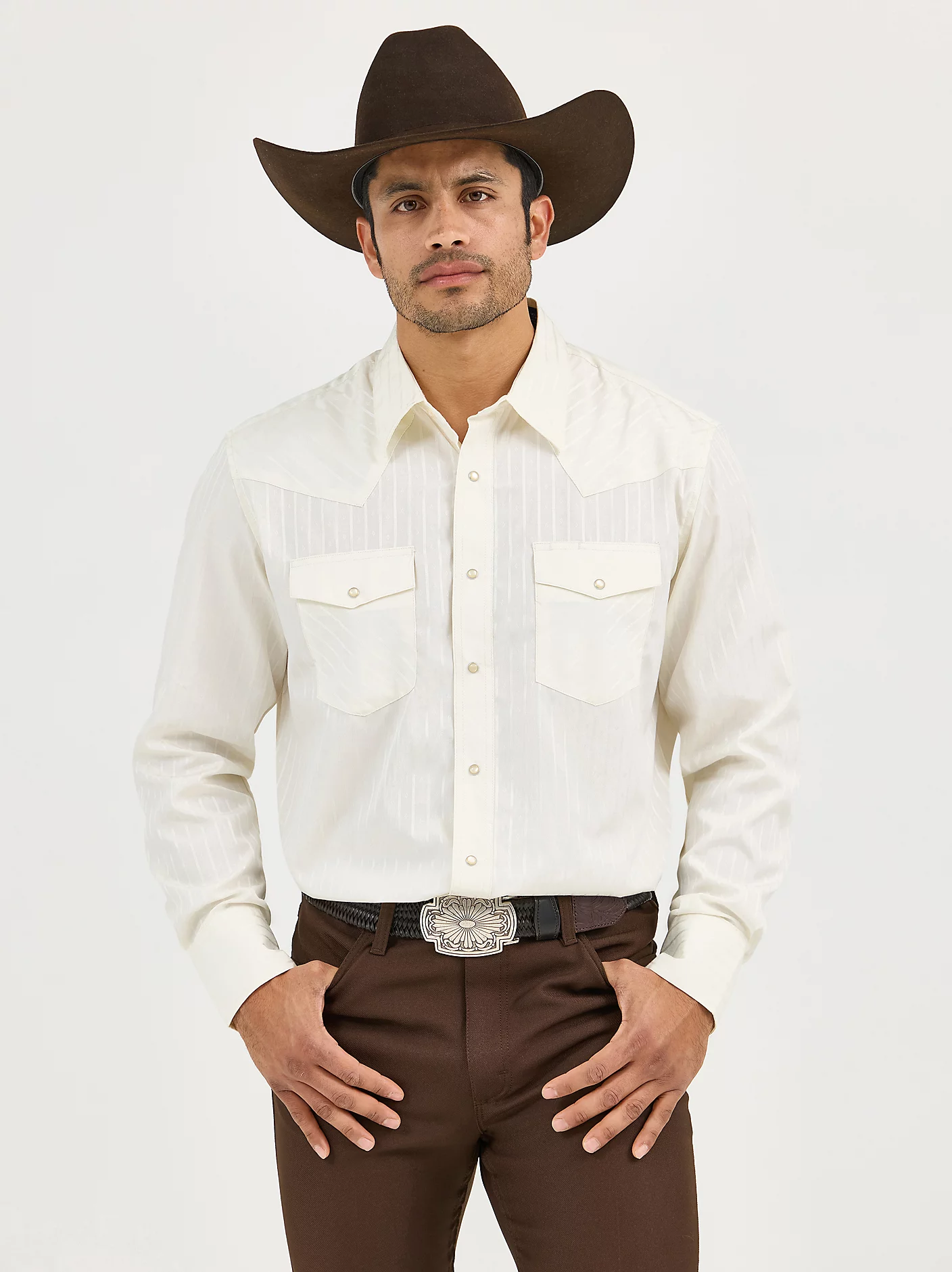 Wrangler&reg; Western Long Sleeve Western Snap Dobby Stripe Shirt