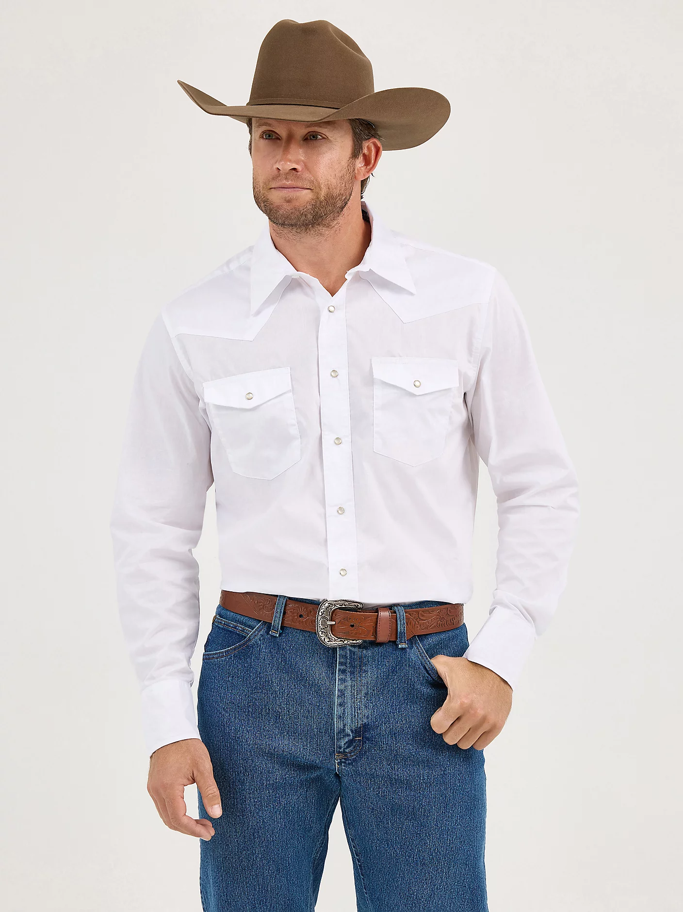 Wrangler&reg; Western Snap Shirt - Long Sleeve Solid Broadcloth