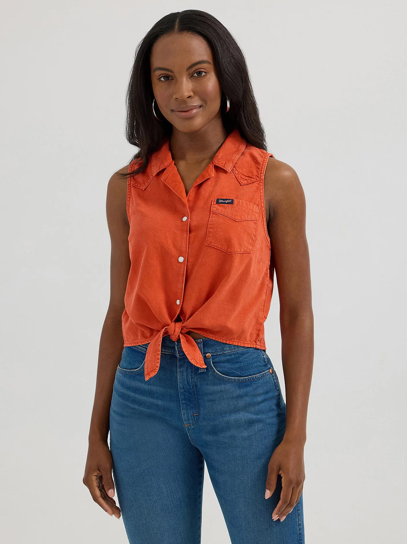 Women's Sleeveless Tie Front Camp Shirt 1 Women's Sleeveless Tie Front Camp Shirt